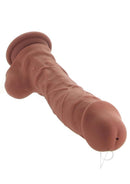 Big Shot Silicone Vibrating Squirting Dong 8 Inch Chocolate with detailed texture and sturdy suction cup base.