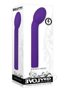 Evolved Sweet Spot Silicone G-Spot Vibrator Purple packaging with a sleek design and powerful features.