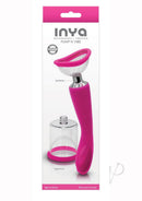 Inya Silicone Rechargeable Pump and Vibrator Pink with suction and vibration features in vibrant packaging.