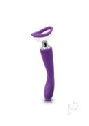 Inya Silicone Rechargeable Pump and Vibrator Purple with interchangeable suction cups and smooth silicone massager.