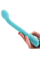 Inya Oh My G Silicone Rechargeable Wand Teal held in hand, featuring a curved design for G-spot stimulation.