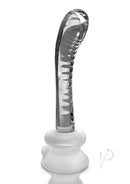 Icicles No 88 Glass G-Spot Wand with Suction Cup Clear with gently curved shaft and ridged texture.