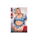 No Fucks Given Bralette & Cheeky Panty Queen Size Boxed displayed with model in a plaid two-piece set.