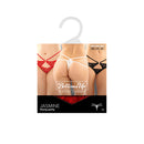 Jasmine Cut-out Lace Thong White Queen Size packaging with red and black thong designs by Fantasy Lingerie.