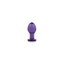 NS Novelties Crystal Medium Glass Anal Plug Purple on a white background, showcasing its elegant design and rich hue.