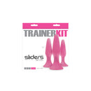 NS Novelties Sliders 3 Piece Anal Trainer Kit Pink packaging with three silicone plugs in various sizes.