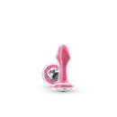 Stardust Glam Pink Borosilicate Glass Anal Plug with sparkling crystal detail.