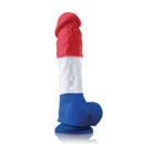 Colours Pleasures Tricolor 8 Inch Silicone Dildo in red, white, and blue colors with a suction base.