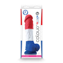 Colours Pleasures Tricolor 8 Inch Silicone Dildo with bold red, white, and blue colors and realistic design.