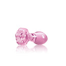 NS Novelties Crystal Flower Glass Anal Plug Pink showcasing its elegant design and smooth surface with a decorative flower accent.