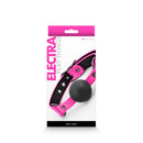 NS Novelties Electra Ball Gag Pink packaging featuring a vibrant pink strap and black ball gag.
