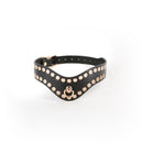 Hustler's Taboo Kali Collar Black featuring golden studs and adjustable buckle for bondage play.