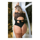 Fantasy Lingerie Raven High Neck Bodysuit 3X/4X back view showcasing the elegant neckline and daring open back.