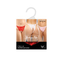 Calla Crotchless Lace Pearl Panty Light Pink Queen Size packaging with assorted colors and sizes.