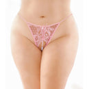 Calla Crotchless Lace Pearl Panty Light Pink Queen Size showcasing delicate lace and pearl accents.