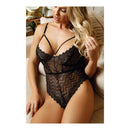 Wanderlust Chevron Lace Teddy One Size, black lace teddy showcasing a flirtatious silhouette and intricate chevron pattern.