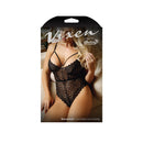 Wanderlust Chevron Lace Teddy One Size in a seductive black lace design showcasing playful and confident allure.