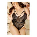 Wanderlust Chevron Lace Teddy Queen Size displayed on a model, featuring a striking lace pattern and flattering design.