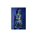 In A Trance Embroidered Bra Garter Belt And G-String M/L featuring floral embroidery and neon chartreuse details.