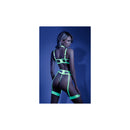 In A Trance Embroidered Bra Garter Belt And G-String M/L showcasing a neon chartreuse lingerie set from Fantasy Lingerie.
