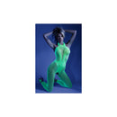 Moonbeam Bodystocking One Size Neon Green model showcasing the sexy crotchless fishnet design.