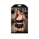 Chloe Keyhole Bra and Gartered High Waisted Panty 1X/2X displayed in black with model wearing vintage-inspired lingerie.