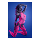 Glow Captivating Halter Bodystocking and G-String Neon Pink showcased in vivid pink under UV light.