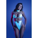 Fantasy Lingerie Prismatic Cutout Bodysuit S M in iridescent blue with strappy design and flattering cutouts.