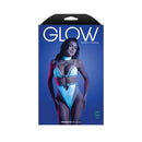Fantasy Lingerie Prismatic Cutout Bodysuit S M displayed on packaging with model wearing it.