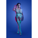 Fantasy Lingerie Timelapse Bodystocking Queen Size in glowing blue and green design, showcasing a full-body fit.