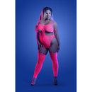 Wavelength Cutout Rhinestone Teddy Bodystocking Queen Size showcased in vibrant pink under black light, perfect for festivals.