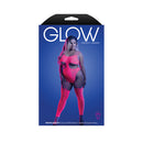 Wavelength Cutout Rhinestone Teddy Bodystocking Queen Size showcasing UV reactive design on model.