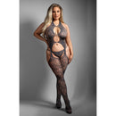Worth The Wait Bodystocking & G-string Queen Size featuring floral fishnet design and matching G-string for queen sizes.