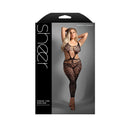 Chase The Feeling Bodystocking Queen Size displayed on model, featuring an alluring cutout design and seamless fit.