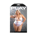 Bunny Hills 5 Piece Bunny Costume Set White 3X/4X with model showcasing iridescent bodysuit and bunny accessories.