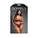 Convertible Bra Panty and Leash Set Queen Size Burgundy showcased on model in faux leather and mesh.