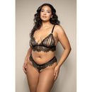 Pearl Bralette and Crotchless Panty Queen Size Black featuring shimmering lace and pearl detailing for curvy figures.