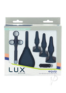 LUX Active Equip Anal Explorer Kit Blue with silicone plugs and bonus PowerBullet included for anal play beginners.