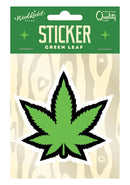Green Leaf Sticker Wood Rocket packaging featuring a vibrant green leaf design on premium quality vinyl.