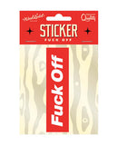 Fuck Off Sticker Wood Rocket packaging with a bold red design and wood grain background.