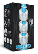 ZOLO Bumperz 3 Piece Stroker Masturbator Set Clear packaging showcasing textured sleeves for varied sensations.
