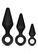 Anal Adventures Platinum Silicone Loop Plug Kit Black - three graduated black silicone plugs with loop handles for easy use.