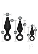 Anal Adventures Platinum Silicone Loop Plug Kit Black sizes and measurements diagram