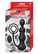 Anal-Ese Remote Control Cock Ring with Anal Plug Black packaging with remote control and pleasure features.