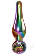 Evolved Rainbow Metal 3 Piece Anal Plug Set with a sleek design and colorful gem at the base.
