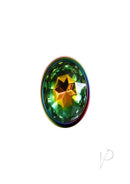 Evolved Rainbow Metal 3 Piece Anal Plug Set rainbow gem base close-up, sparkling multi-colored design.