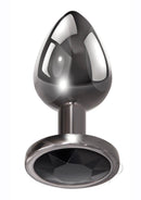 Evolved Black Gem Small Metal Anal Plug with sleek aluminum body and black jewel at the base, elegant introduction to back door play.