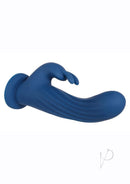 Evolved Rotating Silicone Rabbit Vibrator with Remote Blue in blue color with textured shaft and rabbit ears.