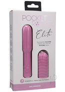 Pocket Rocket Elite Mini Vibrator With Removable Sleeve Pink packaging showcasing the product and features.