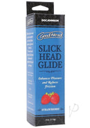 Goodhead Slick Head Glide Strawberry 4 Oz packaging with strawberries, enhances pleasure and reduces friction.